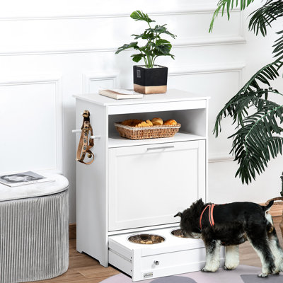 White Dog Food Cabinet, Pet Feeder With Raised Bowls & Hanger For Feeding Experience Station Shelf: Practical Use
