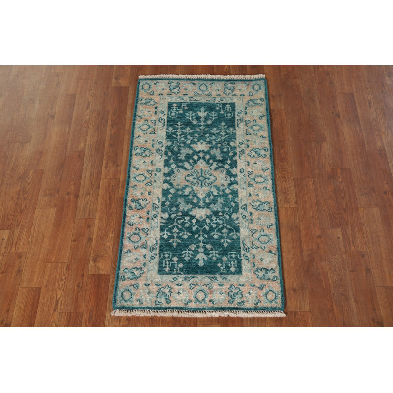 Vegetable Dye Green Oushak Turkish Rug 2x4