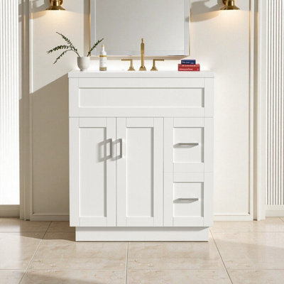 Meuble-lavabo de 30 pouces avec 2 portes, 2 tiroirs, tablette réglable