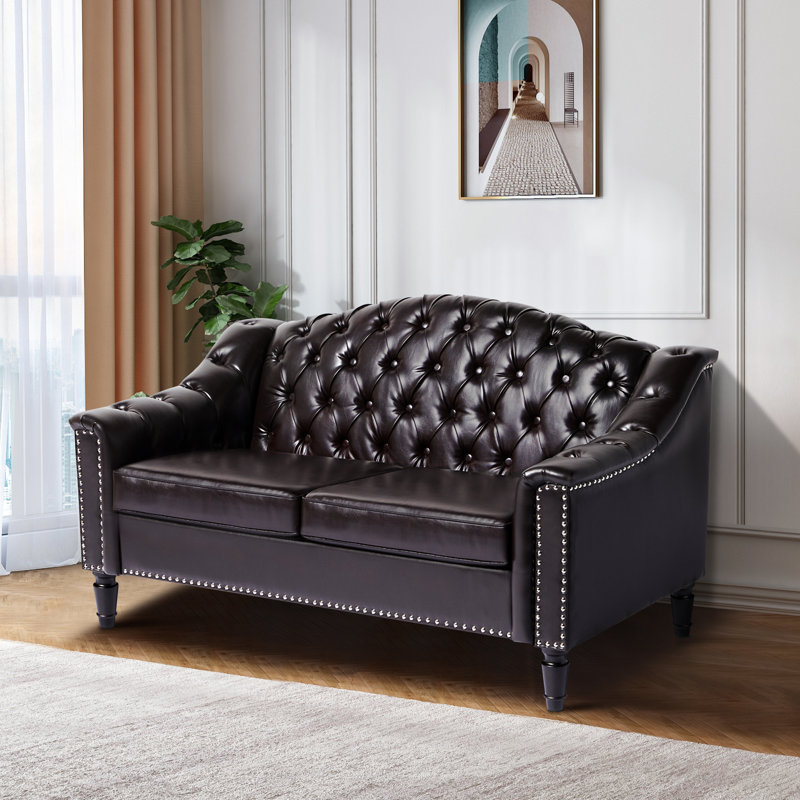 Leola 55.51'' Upholstered Loveseat, Brown Faux Leather