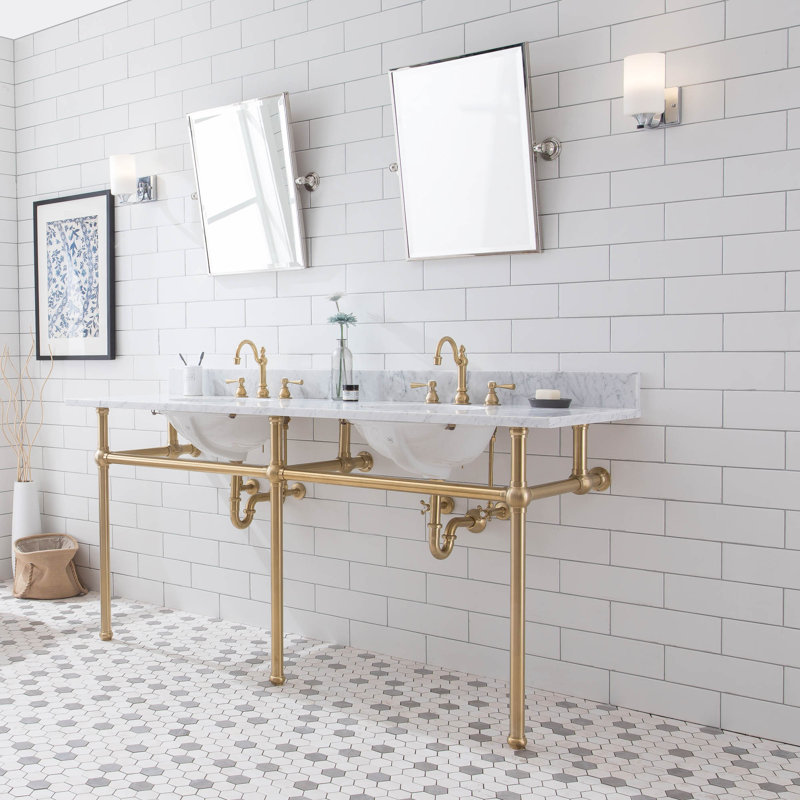 Embassy 33" Tall Stone Oval Console Bathroom Sink with Overflow, Satin Brass