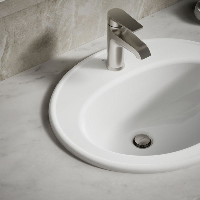 Pennington Ceramic Oval Drop-In Bathroom Sink with Overflow, Single, White