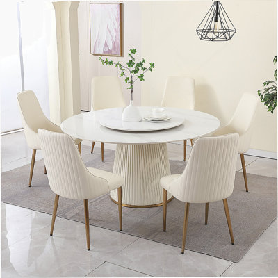 Ensemble de table de salle à manger 5 pièces, table de salle à manger avec base piédestal, 4 chaises