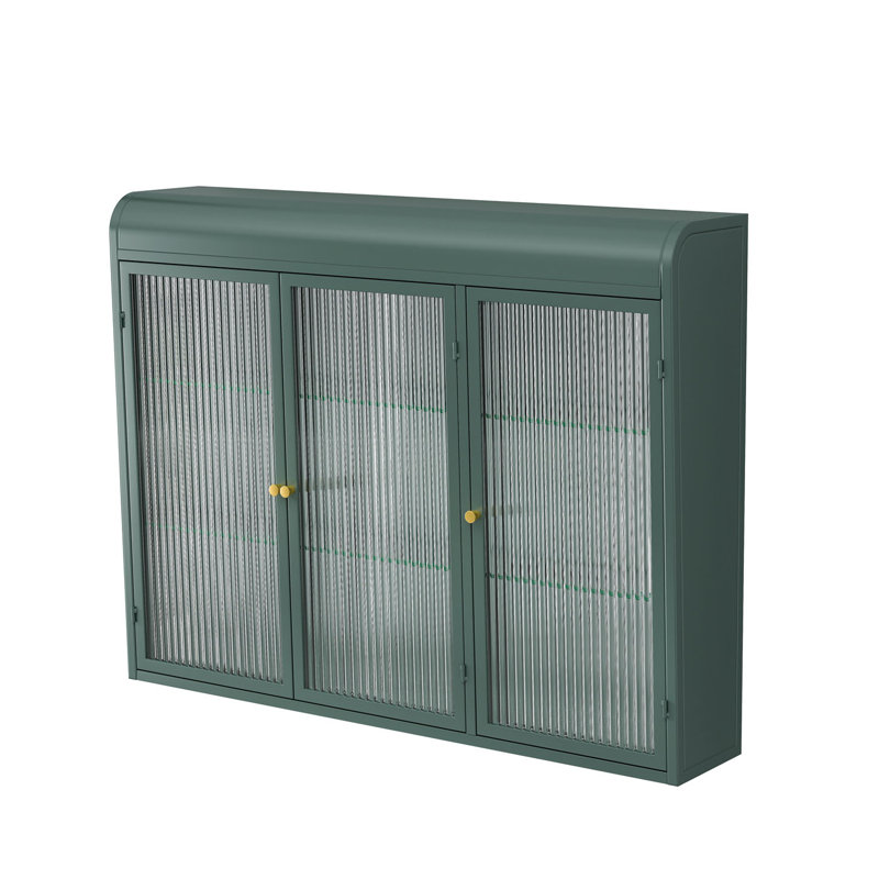 Armoire murale en verre 3 portes, Doré, Vert foncé