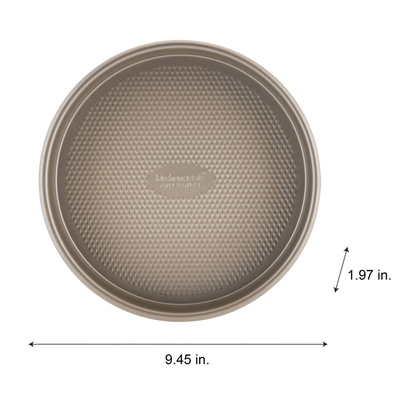 Gold 9.5" Nonstick Round Steel Cake Pan with Textured Base