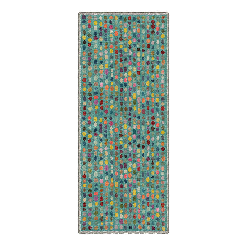 Evoque Modern Machine Washable Beige Indoor Area Rug with Non-Slip Backing, Runner 2'3" x 6', Turquoise