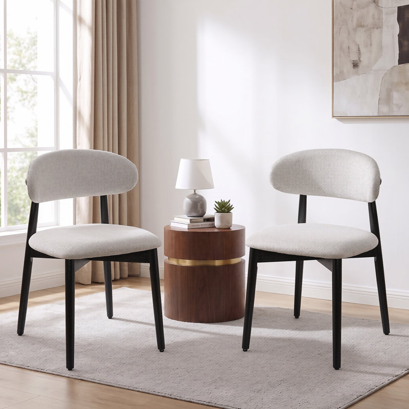 Chaise rembourrée en coton et lin avec pieds en bois massif, 2, Mélange de lin gris lin, Noir