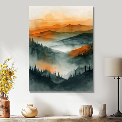 Orange Green Forest Wilderness At Sunset III - Forest Wall Art