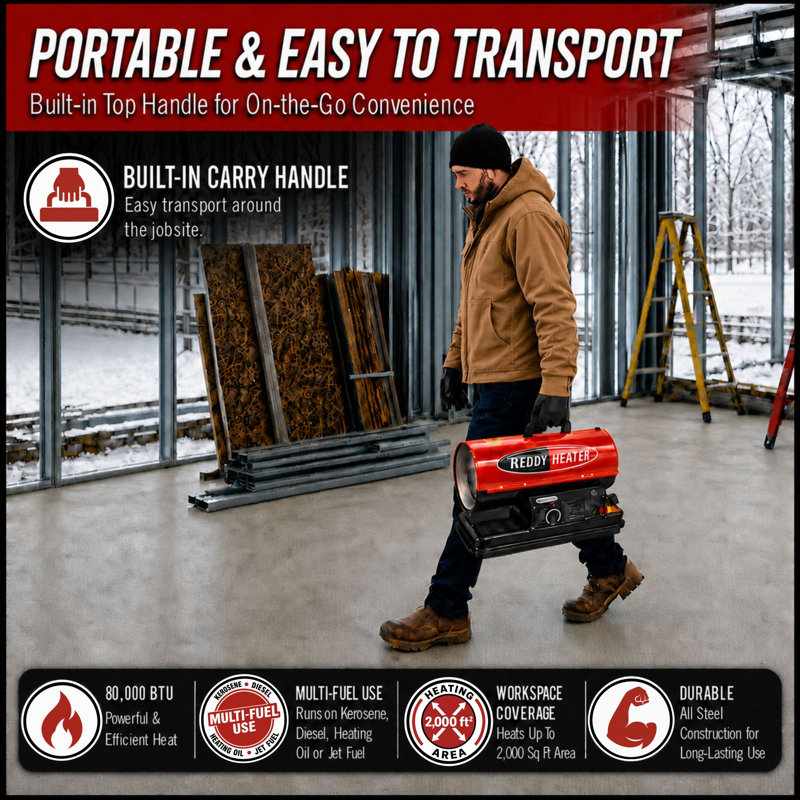 Reddy Heater 80,000 BTU Forced Air Kerosene Heater, Diesel - RFA80T-V3