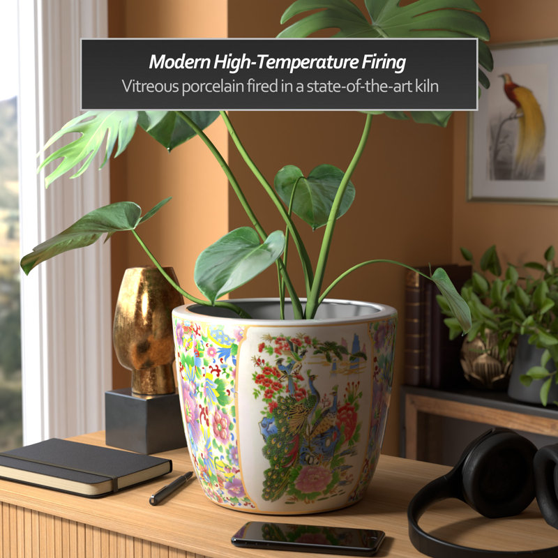 Satsuma Ceramic Planter, 8.25" H x 9.75" W x 9.75" D