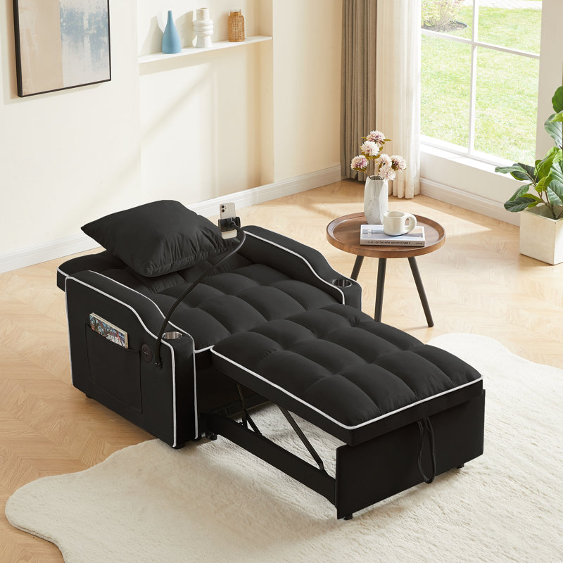 36.04" Convertible Sleeper Chair Sofa Bed Adjustable Pull Out Sleeper Chair Bed, Black