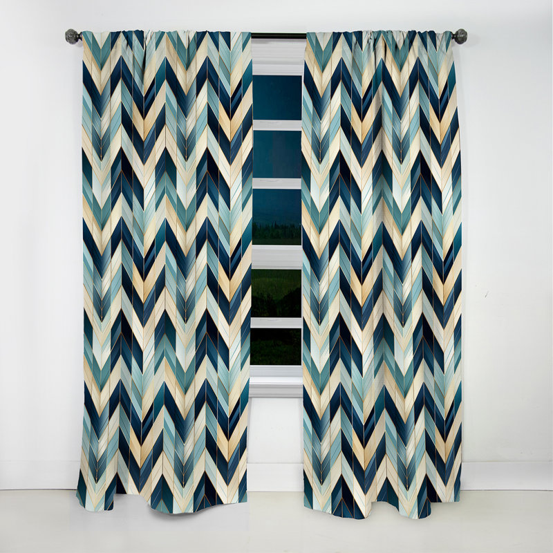 Tiles Blue and White Chevron Dreams I - Rideau occultant à motif géométrique abstrait - 1 panneaux, L 52 po x L 90 po