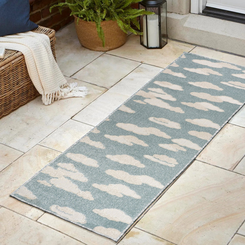 Hedwig High-Low Youth Cloud Scandi Indoor/Outdoor Rug, Runner 2' x 8', Blue/Ivory 