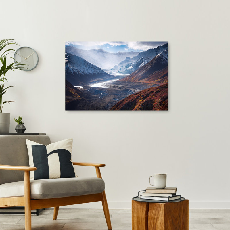 Autumn Mountain Glacier Dramatic Vibrant Abstract Autumn Landscape Wall Art Print 1 Piece Wrapped Canvas Wall Art