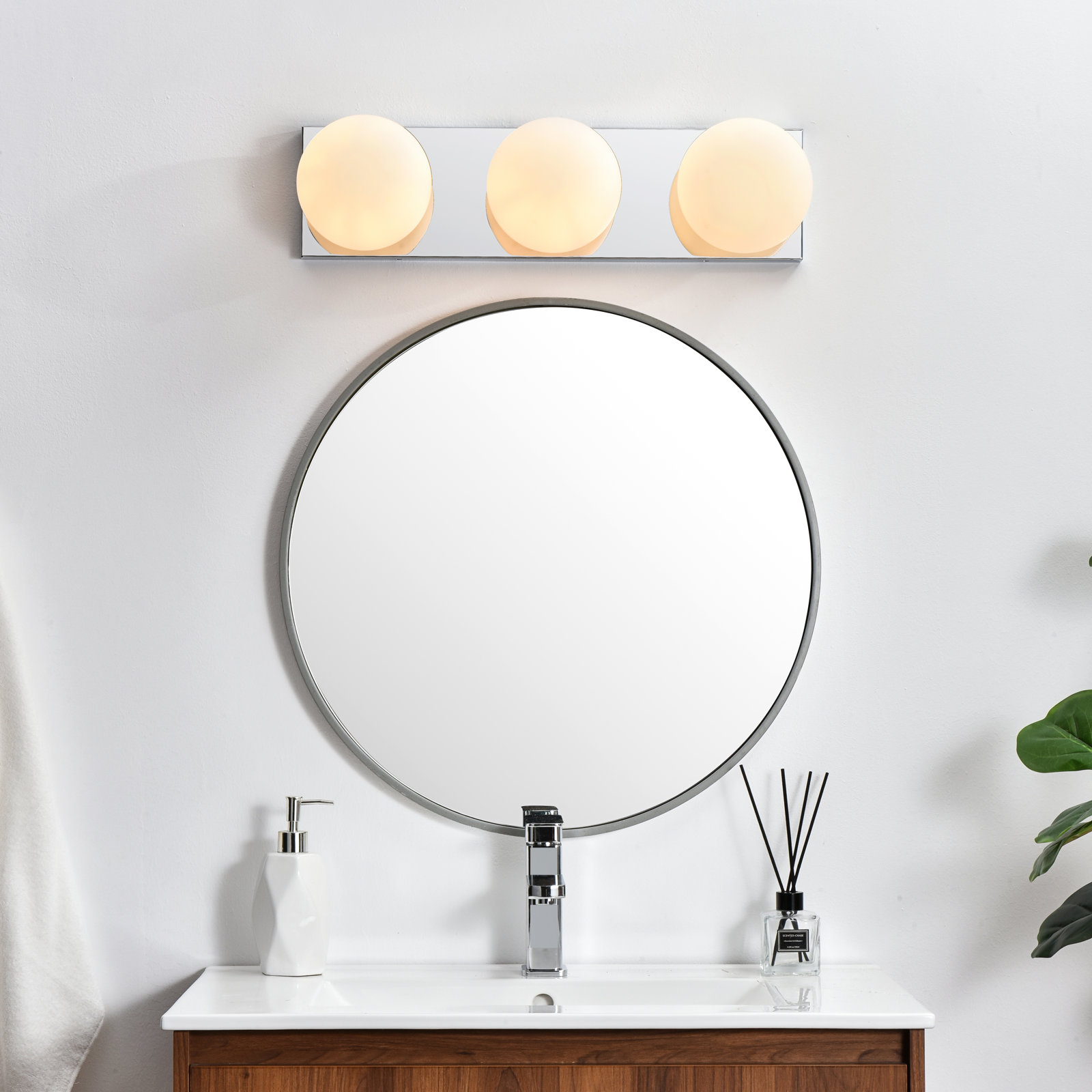 Isabeth Transparent Dimmable Bath Sconce, Chrome, 6" H x 22" W x 22" D, 3 Lights