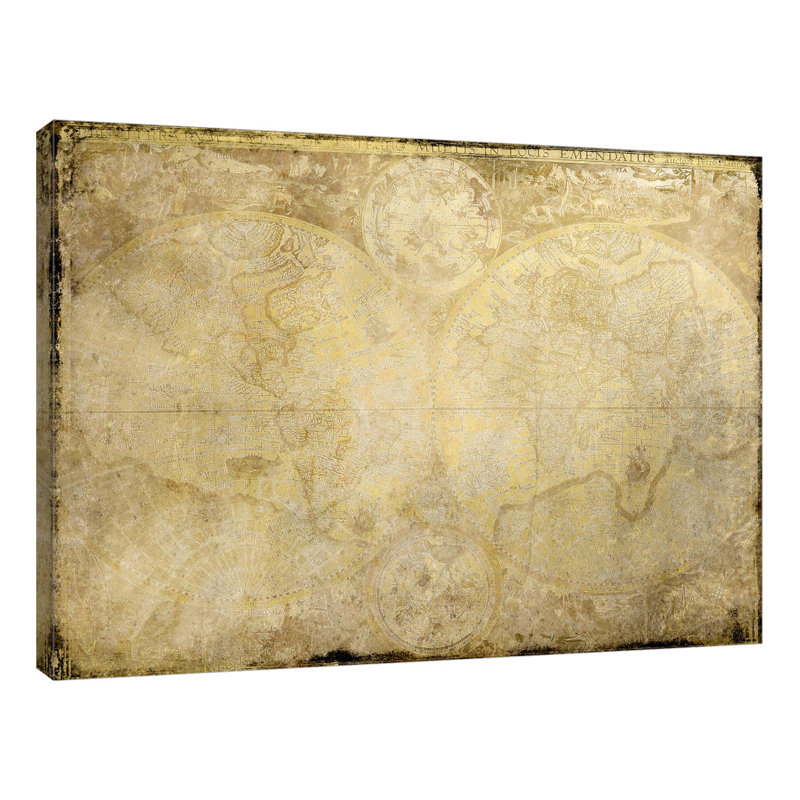 «World Map in Gold» par Kimberly Allen, impression sur toile tendue, H 30 po x l 40 po x P 1,5 po