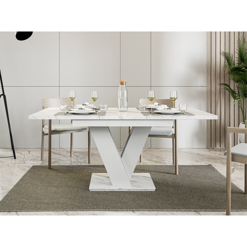 Extendable Dining Table, White Marble Effect