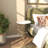 White Marble Side End Accent Table with Gold Inlay and Scrolled Base, 18" x 18" x 25"-2138734435