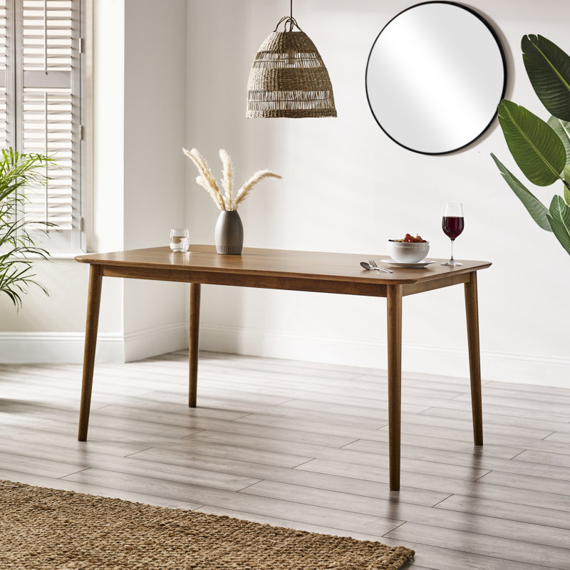 Drea Solid Wood 4 or 6 Seater Dining Table - Traditional Rustic Farmhouse Kitchen Style, 35.4" W x 59.1" L, Walnut