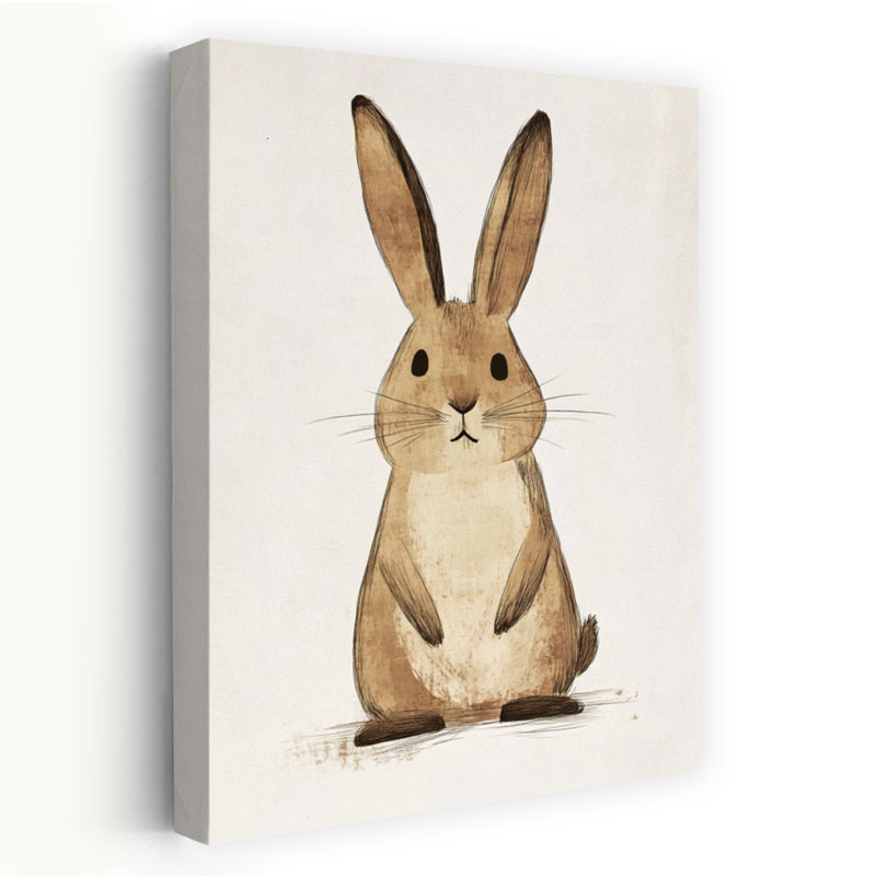 Cute Brown Bunny Minimalist Rabbit Forest Wall Art Print by Mathieu - Wrapped Canvas Print, 152.4cm H x 101.6cm W