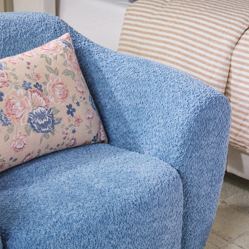  Contemporary Bouclé Upholstered Lounge Chair With EZ Assembly Wood Legs, Blue