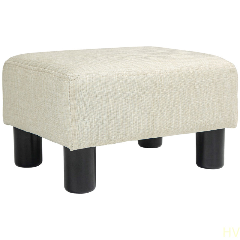Ottoman Foot Rest, Small Foot Stool With Linen Fabric Upholstery And Plastic Legs, Cube Ottoman For Living Room, Beige