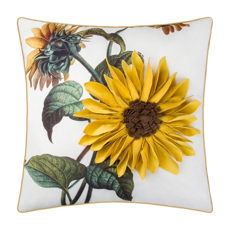 Housse de coussin décoratif décorative 3D tournesol 18 x 18 pouces