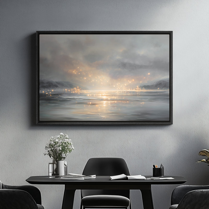 Art mural sur toile encadrée - Misty Waterscape with Floating Warm Light Atmosphere - 16 "x 24", 24 "x 36", Noir