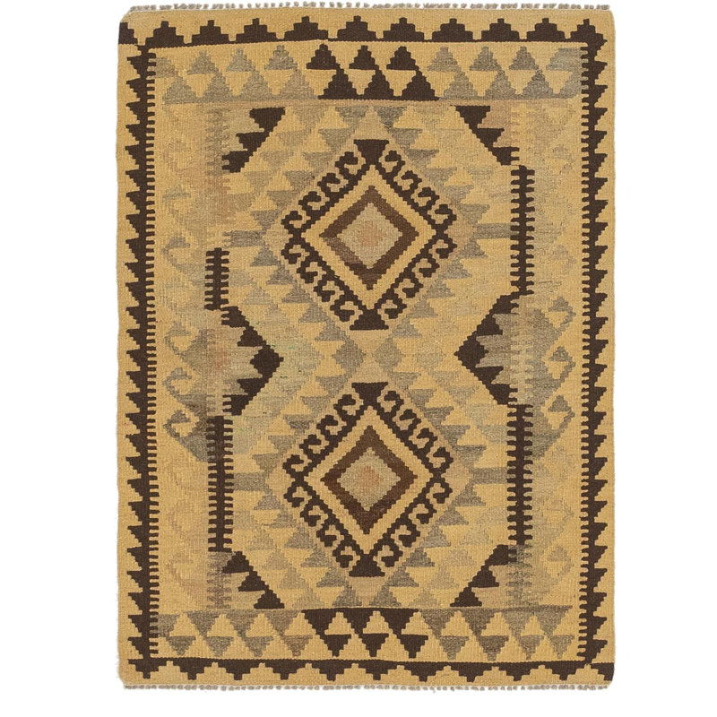 Tapis de zone en laine crème/brune 2 pi 10 po x 4 po one-of-kind à la main noué la Lorain