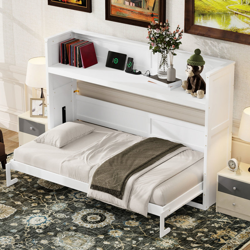 White Twin Xl Bed With Desk And Led , . Solid Wood Build For A Home Office Or Guest Room Desk, & Charging Station. Frame Functional
