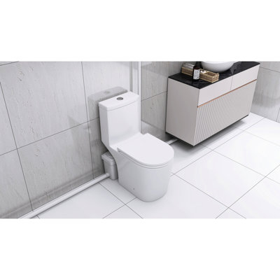 600W Macerating Toilet For Basement Enhancement: Dual Flush, 17.25" Comfort Seat, Soft-Close, 3 Water Inlets, White In Basement: Compliant Entries, Modern