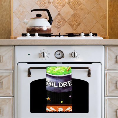  Serviette de cuisine en microfibre d'Halloween, linges à vaisselle réutilisables absorbants, décoratifs résistants à la décoloration, 16 po x 24 po, chaudron noir sortilège