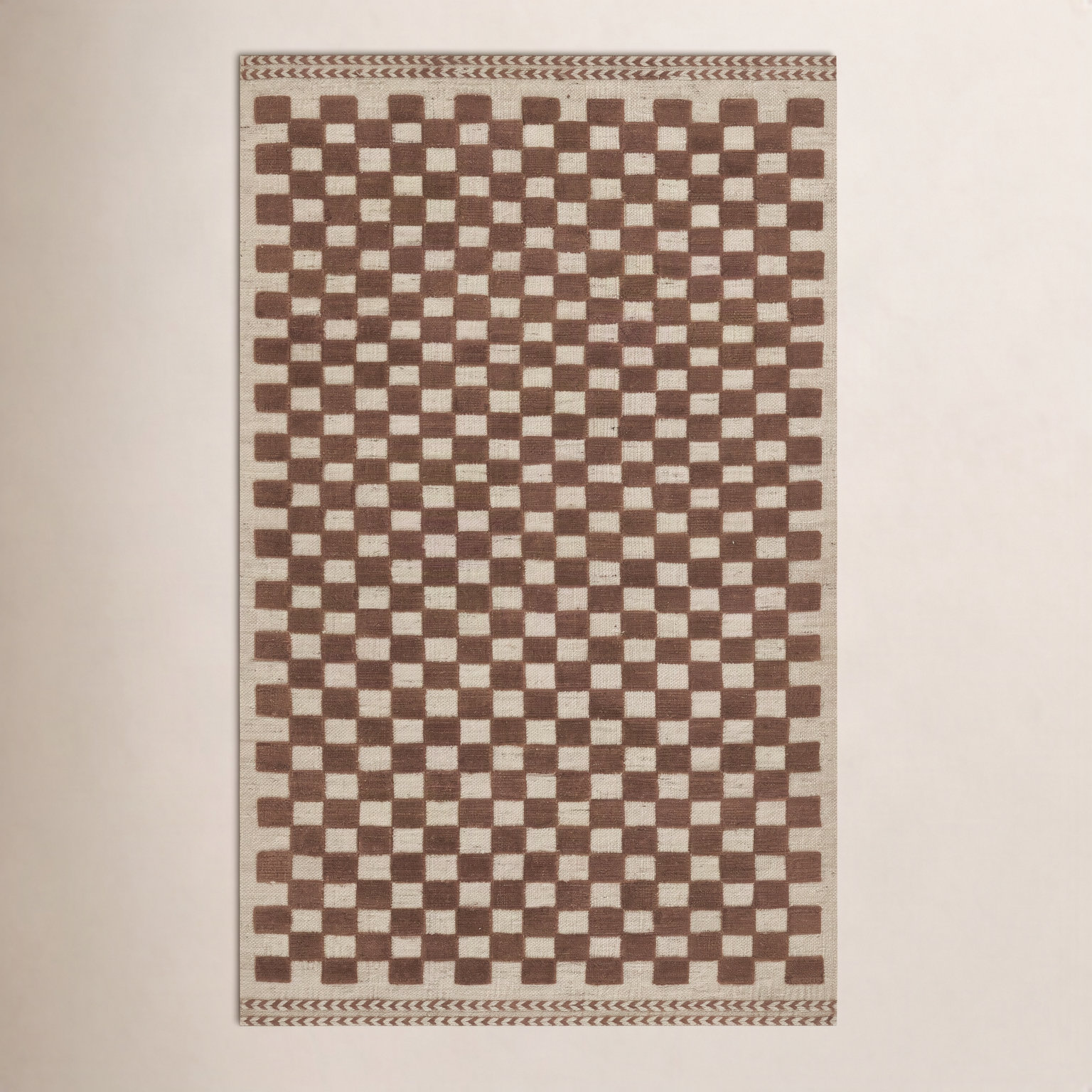 Azle Brown Beige Hand-Woven Checkered Wool Rug, Rectangle 10' x 14'