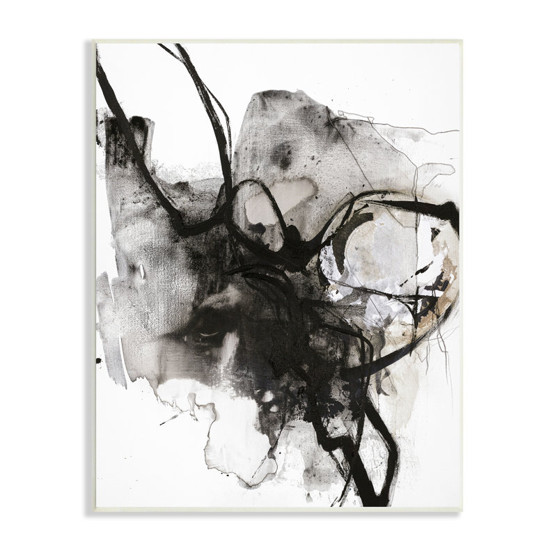 Encre, éclaboussures d'encre, mouvement chaotique, mouvement noir, brun, estampe numérique encadrée, art texturé par Fabrikken