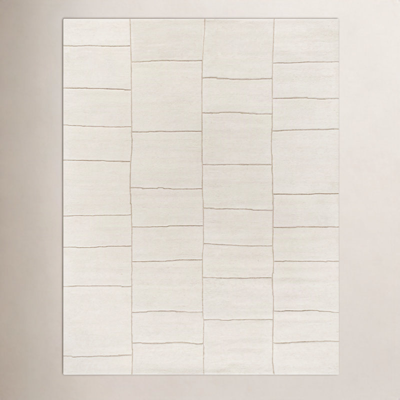 Rosia Rectangle Cashanti Geometric Hand Tufted Wool Area Rug in Ivory, Rectangle 8' x 10'
