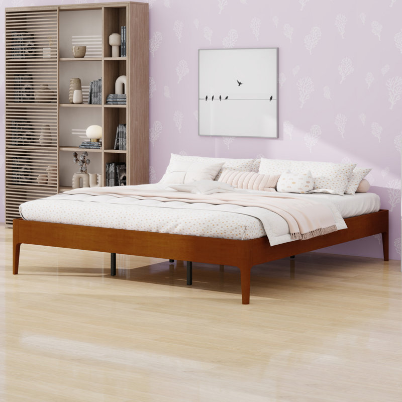 Contemporary Platform Bed Frame with Minimalist Style, Brown, King