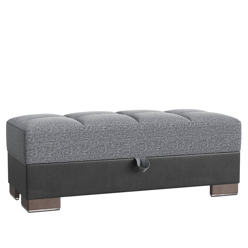 Clemmer Fabric Upholstered Ottoman with Storage, Gray/Black Polyester