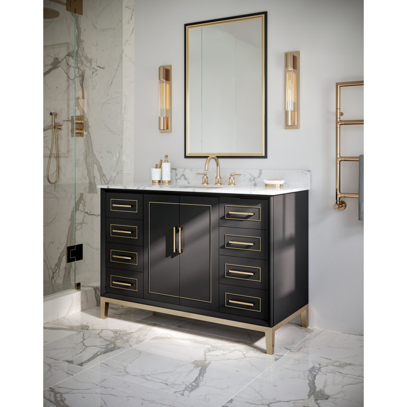 Gracie 48'' W Single Vanity, Carrara Marble, Midnight Black