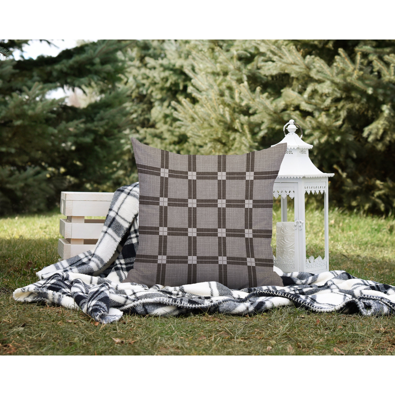 Plaid Indoor/Outdoor Throw Pillow, 15" W x 15" H, Umber
