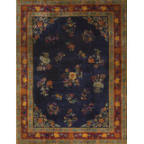 Chinese - Art Deco Rectangle Knotted Antique Wool Room Size Blue 1920s Rug