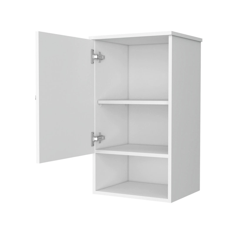 Armoire de salle de bain blanche moderne - une porte avec 2 tablettes internes et 1 tablette ouverte fixée au mur pour le rangement pratique des médicaments Conception pratique