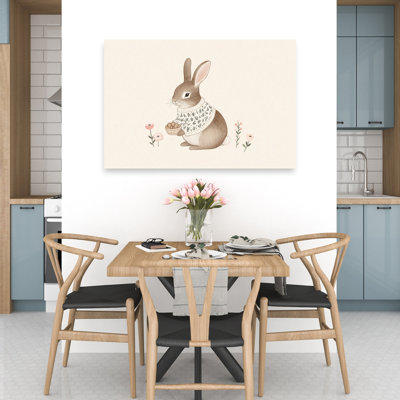 Cozy Easter Bunny Whimsical Contemporary Rabbit Spring Flower Wall Art Print