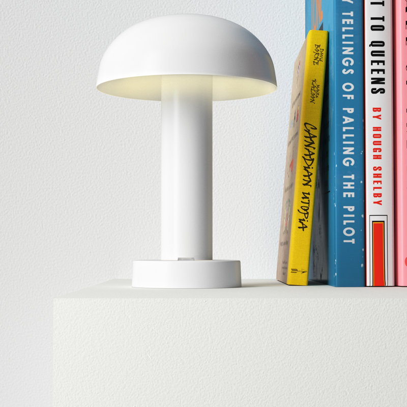 White Metal Dome Shade Plug-In Table Lamp