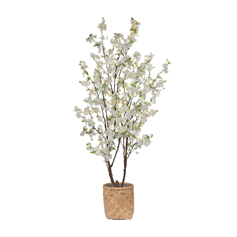 5.5' Cherry Blossom Tree with Bamboo Planter, Beige