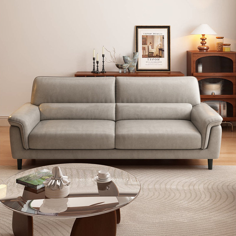 Causeuse-coussin standard en cuir véritable gris clair, Gris clair, H 33,86 po x l 77,17 po x P 33,86 po