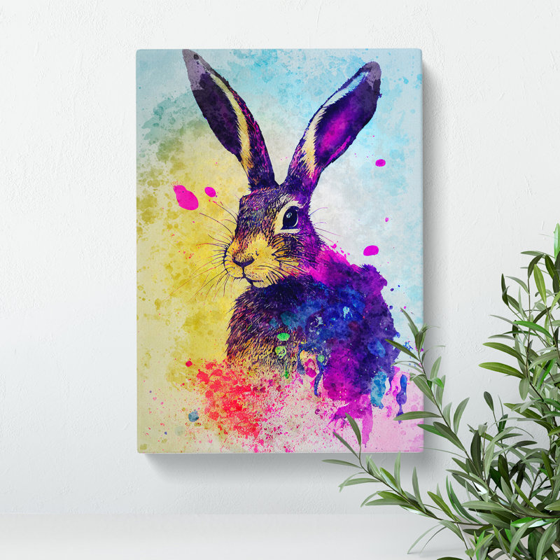 XC1022-1649X Colourful Watercolour Hare No.5 - Wrapped Canvas Print, 50cm H x 35cm W x 3cm D