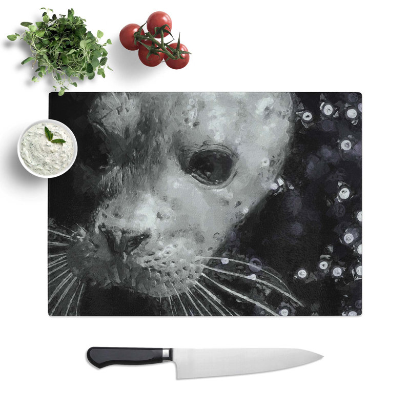 Tempered Glass Seal Portrait Chopping Board, 28.5 cm W x 20 cm L