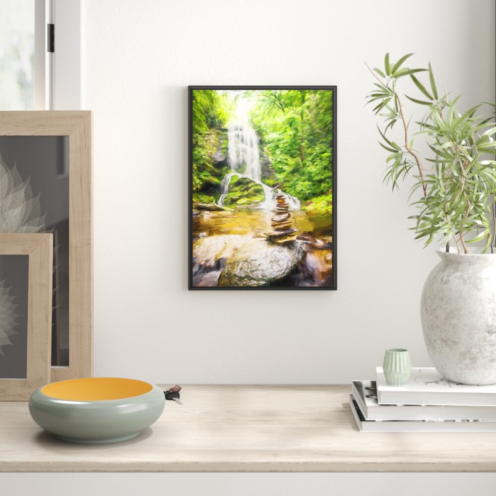 Gerahmtes Wandbild Zen Steine vor Wasserfall Kunst