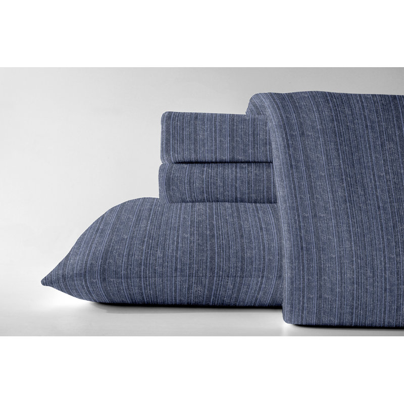 Flannel Striped Sheet Set, Queen, Blue