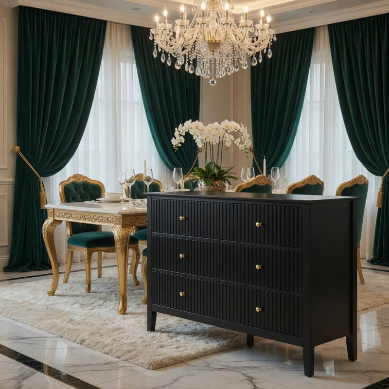 Commode au design rétro élégant, Black